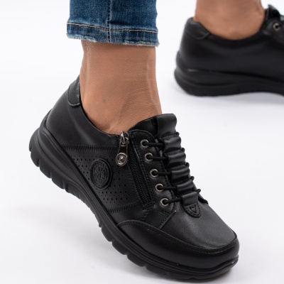 Pantofi Piele Naturala Talpa Comoda Negri QL1068