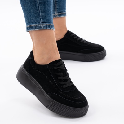 Pantofi Piele Naturala Talpa Comoda Negru Suede F001-924