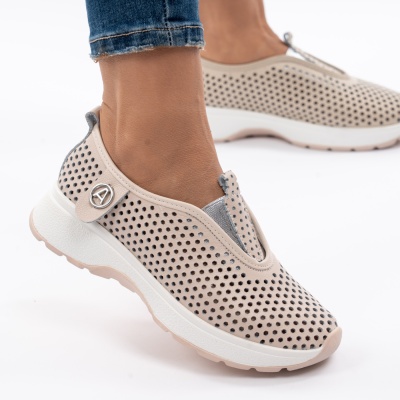 Pantofi Piele Naturala Talpa Comoda Roz T6041