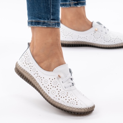 Pantofi Piele Naturala Talpa Flexibila AN222 Alb