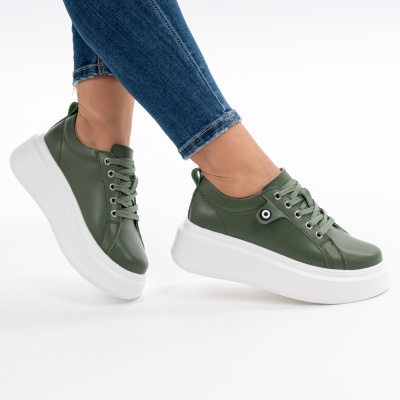 Pantofi Piele Naturala Verde Inchis 881