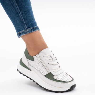 Pantofi Sport Piele Naturala Alb&Verde H18