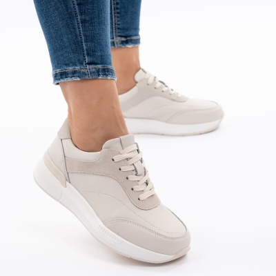 Pantofi Sport Piele Naturala Bej  F001-948