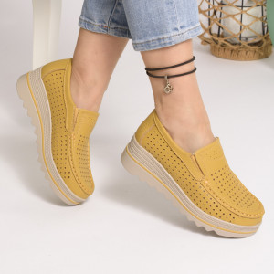 Pantofi Talpa Comoda Piele Naturala Intoarsa  MM223 Mustar