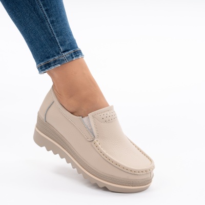 Pantofi Talpa Comoda Piele Naturala MM219 Bej