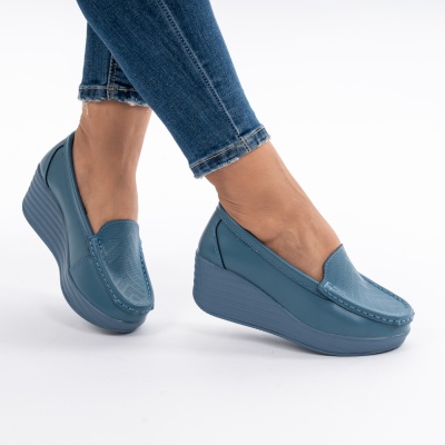 Pantofi Talpa Ortopedica Piele Naturala Albastru Deschis H17-89