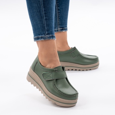 Pantofi Talpa Ortopedica Piele Naturala Kaki 1-1150