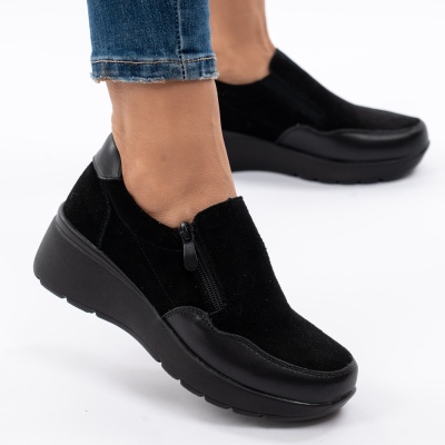Pantofi Talpa Ortopedica Piele Naturala Negri  QL1075