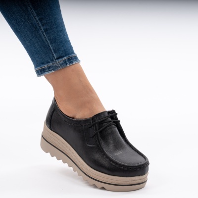 Pantofi Talpa Ortopedica Piele Naturala Negru 1-1151