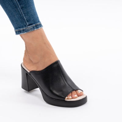Pantofi Tip Papuci Piele Naturala Talpa Comoda AN2610-1 Negru