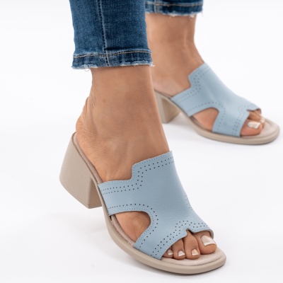 Pantofi Tip Papuci Piele Naturala Talpa Comoda AN2710-1 Blue