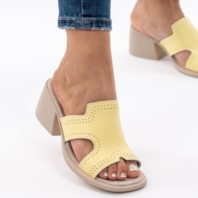 Pantofi Tip Papuci Piele Naturala Talpa Comoda AN2710-1 Galben