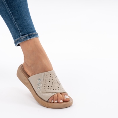 Pantofi Tip Papuci Piele Naturala Talpa Comoda AN510-8 Bej