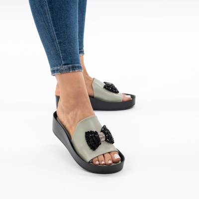 Pantofi Tip Papuci Piele Naturala Talpa Comoda GI04 Verde