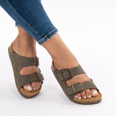 Pantofi Tip Papuci Piele Naturala Talpa Comoda KRS-02 Verde