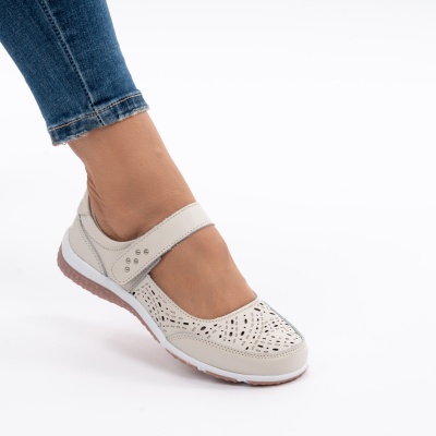 Pantofi Tip Sandale Piele Naturala Cu Bareta Bej F20-006