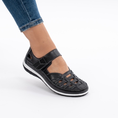 Pantofi Tip Sandale Piele Naturala Cu Bareta Negri XQS336