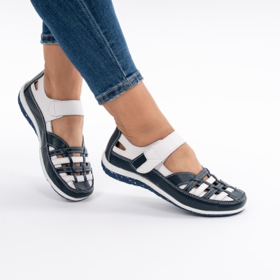 Pantofi Tip Sandale Piele Naturala Cu Bareta XQS336 Albastru