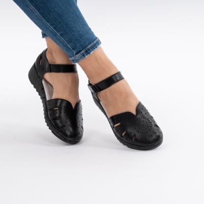 Pantofi Tip Sandale Piele Naturala Talpa Comoda 8131-3 Negru