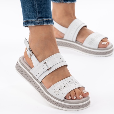 Pantofi Tip Sandale Piele Naturala Talpa Comoda AN133 Alb
