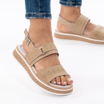 Pantofi Tip Sandale Piele Naturala Talpa Comoda AN133 Bej