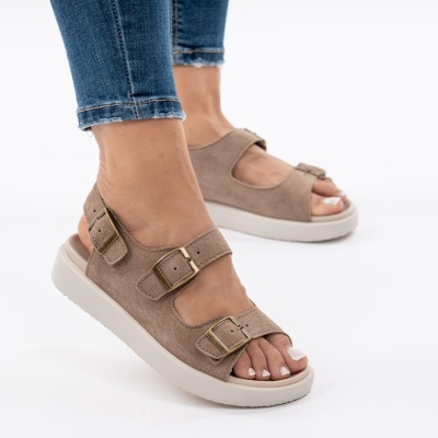 Pantofi Tip Sandale Piele Naturala Talpa Comoda F002-547 Kahki