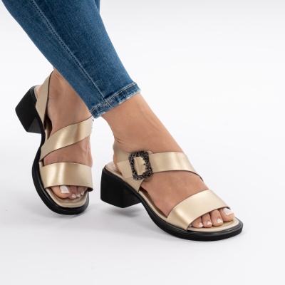 Pantofi Tip Sandale Piele Naturala Talpa Comoda JY5769 Gold
