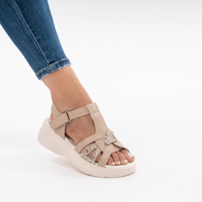 Pantofi Tip Sandale Piele Naturala Talpa Comoda JY57811 Kahki