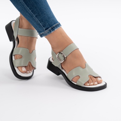 Pantofi Tip Sandale Piele Naturala Talpa Comoda JY6531 Verde