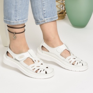 Sandale Perforate Piele Naturala Cu Bareta Alb 6839
