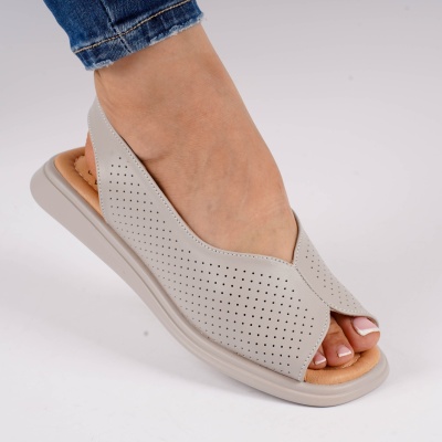 Sandale Piele Naturala Talpa Joasa Gri T6028