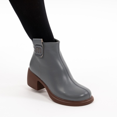 Botine Piele Naturala Gri 6606