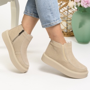 Ghete Imblanite Piele Naturala Intoarsa Bej T3086