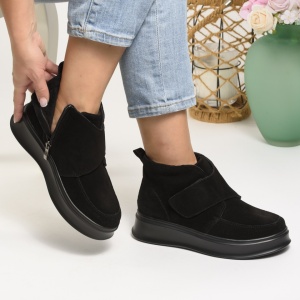 Ghete Imblanite Piele Naturala Intoarsa Negre T3085