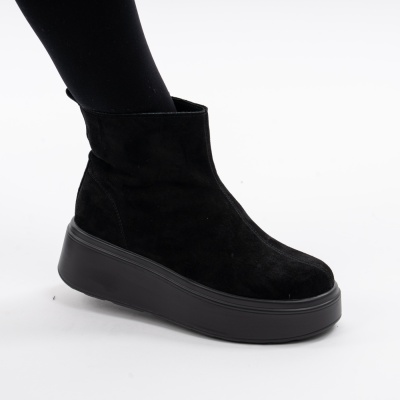 Ghete Imblanite Piele Naturala Intoarsa Talpa Comoda Negru 151