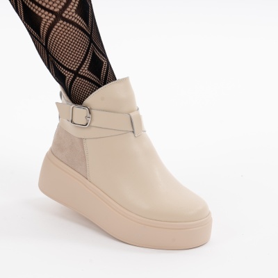 Ghete Imblanite Piele Naturala Talpa Comoda Bej T7000