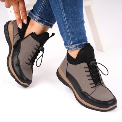 Ghete Piele Naturala Imblanite Talpa Bocanci Gri 2786