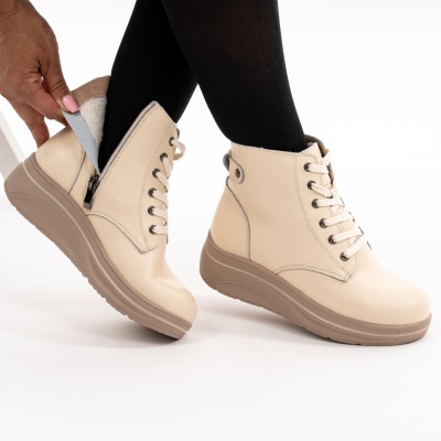 Ghete Piele Naturala Imblanite Talpa Casual Bej 1959-2
