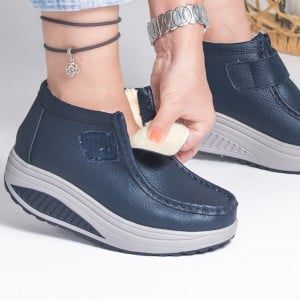 Ghete Piele Naturala Imblanite Talpa Ortopedica Albastru MM100B