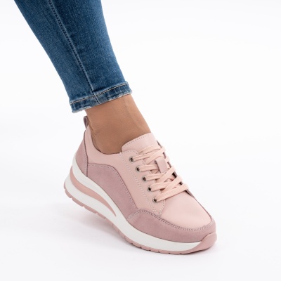 Pantofi Casual Din Piele Naturala Roz A568