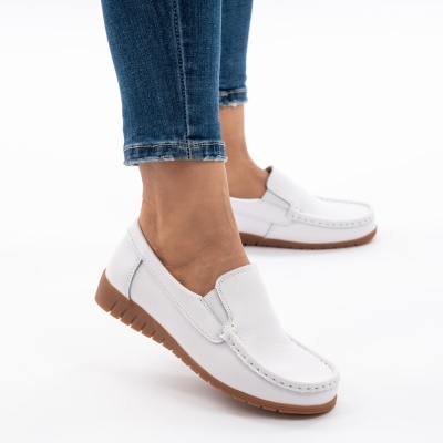 Pantofi Casual Piele Naturala Alb 1123