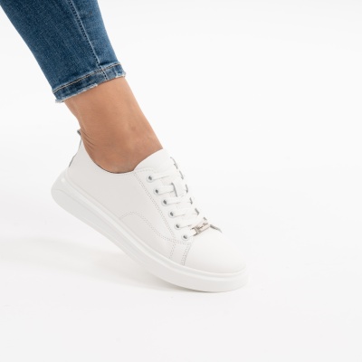 Pantofi Casual Piele Naturala Alb F005-031