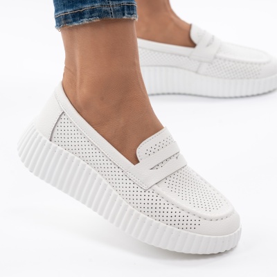Pantofi Casual Piele Naturala Alb MM261