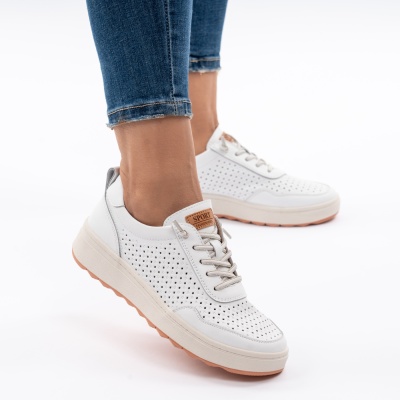 Pantofi Casual Piele Naturala Alb QL1067
