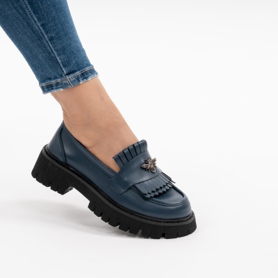 Pantofi Casual Piele Naturala Albastru AN632