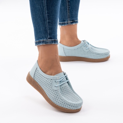 Pantofi Casual Piele Naturala Albastru Deschis 55-255