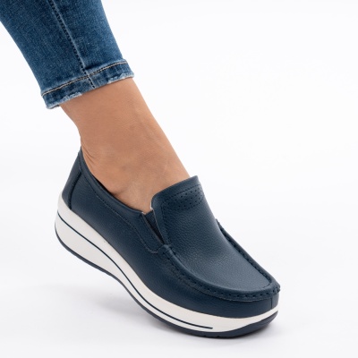 Pantofi Casual Piele Naturala Albastru PL-53