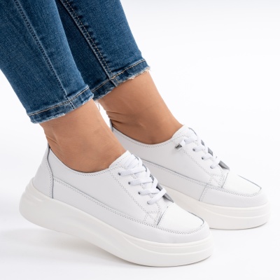 Pantofi Casual Piele Naturala Albi 202