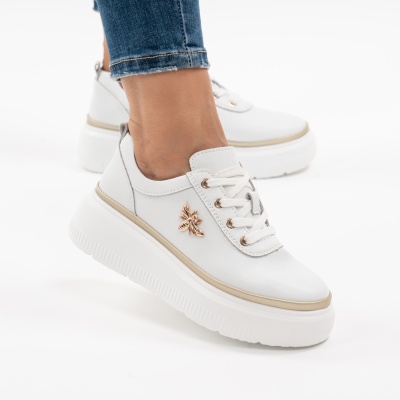 Pantofi Casual Piele Naturala Albi F002-353