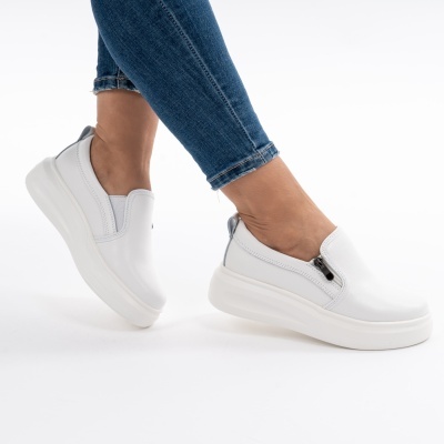 Pantofi Casual Piele Naturala Albi T6051